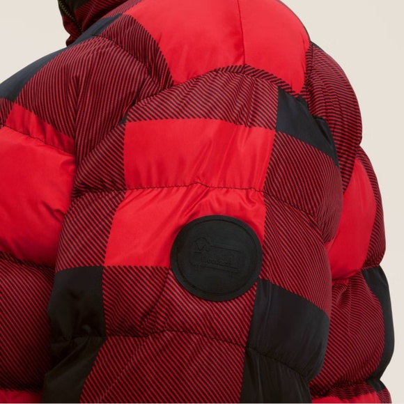 Women's Buffalo Check Puffer Jacket - Woolrich Red/Black 1X - Picture 4 of 5
